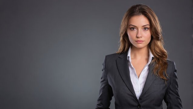  A professional woman in a suit, confidently posing with folded arms and an expression of determination for the photo shoot