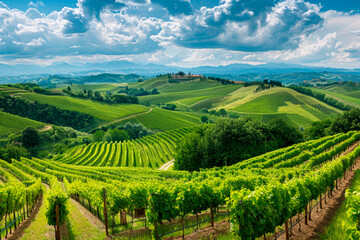 landscape with vineyards on hill background
