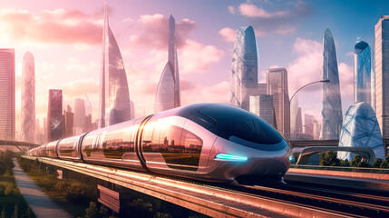 A sleek and futuristic high speed train symbolizing modernization