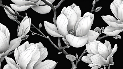 Monochrome Magnolia: Seamless Floral Elegance for Versatile D�cor