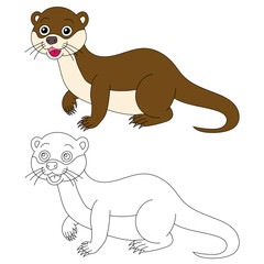 Aquatic Animal Clipart. Otter Clipart Set. Colorful and Outline Otters 