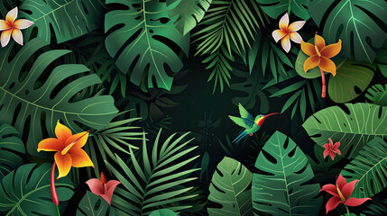 Fototapeta na wymiar Tropical Elegance: Exquisite Flora and Fauna Wallpaper