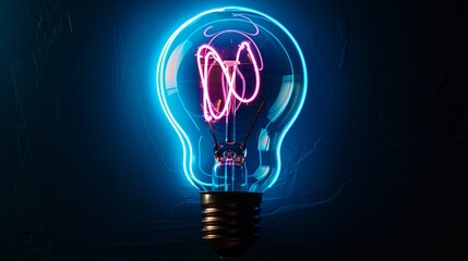 tungsten light bulb lit on black background. creativity startup business ideas concept with glow light bulb blue neon ,impact,on black background 