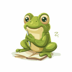 Fototapeta premium green frog write on the book