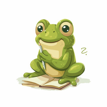 green frog write on the book