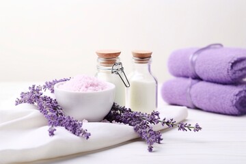 Fototapeta na wymiar lavender bath salt and towel