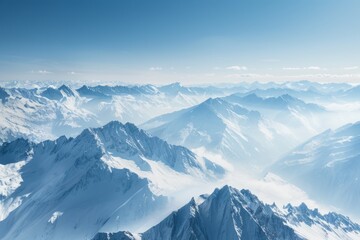 A breathtaking aerial view of the Alps, with snow-covered peaks stretching as far into the distance as one can see This scene captures nature's grandeur Generative AI