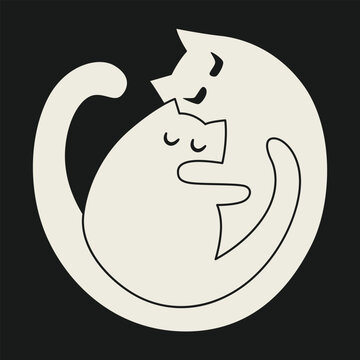 recommend clip art: Minimalist black and white illustration of two cats forming a yin-yang symbol