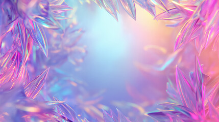 Surreal Holographic Botanical Frame on a Radiant Pastel Background