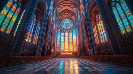 Serene Atmosphere in a Majestic Gothic Cathedral Interior