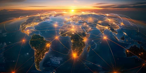 Foto op Plexiglas Mapping the Global Trade Network: Interconnected Lines Across Europe and Asia. Concept Trade routes, Europe, Asia, Global network, Interconnected lines © Ян Заболотний