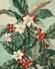 Plants of Coffee Arabica Beans - obrazy, fototapety, plakaty
