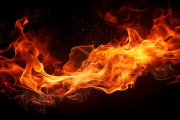 Abstract flames of fire with burning smoke float up black background