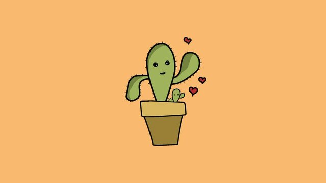 Cute cartoon cactus image. Doodle illustration of cactus with love symbol. Can be used for cards, invitations or as stickers