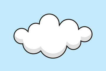 Vector Outline Cartoon Cloud Isolated on Blue Background. Minimal Cloud in Cartoon Style. Funky Cartoon Style One Cloud design element. Environment illustrations.
