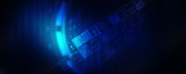 2d illustration Abstract futuristic electronic circuit technology background