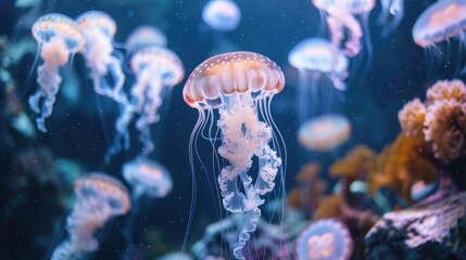 Fototapeta na wymiar Jellyfish concept in an aquarium with clean water.