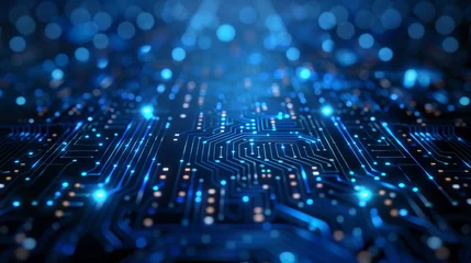 Foto op Plexiglas Technology background, the circuit board on a dark blue color © Media Srock