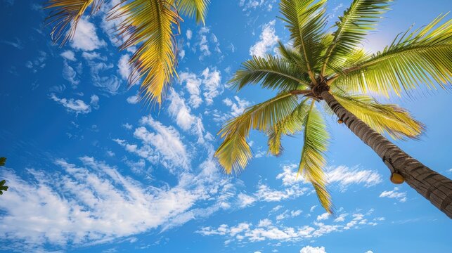 Palm trees and sky concept, nature background