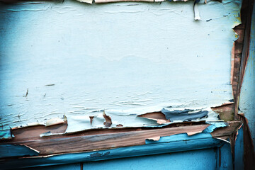 Peeling, paint and wall with wood outdoor of house with damage on old siding from age or weather....