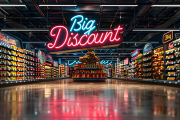 Bustling Discount Store Filled With Food Items - obrazy, fototapety, plakaty