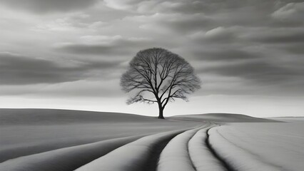 landscape minimal composition photography, black and white, style, perfect detail, fine art - Generative AI. - 763360539