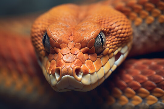 Close up of an orange copperhead snake, macro photography
