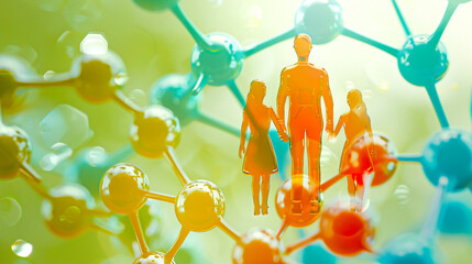 Family portrait blending into chemical structures hint at reproductive effect soft tones 3d isolate modern styles