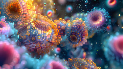 Obraz premium A visualization of vibrant 3D mandelbulbs, with a deep space backdrop, in a dimension of surreal constructs