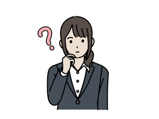 疑問、考える女性会社員のイラスト
