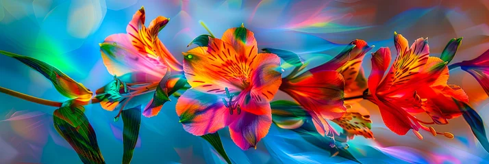 Poster Bunte Blume, ein buntes Blumenstrauss in strahlenden Farben.  © shokokoart