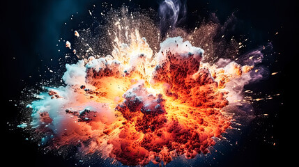 detonation sparks smoke, fire, and sparks at night - obrazy, fototapety, plakaty