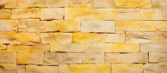 Yellow brick wall with white square close up