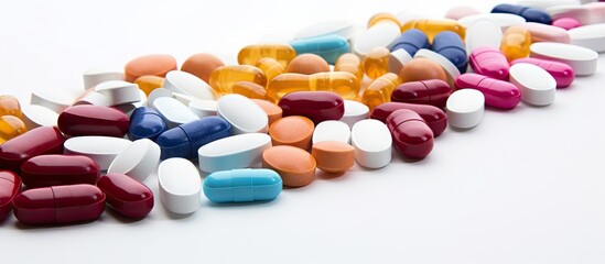 Assorted pills on a white surface