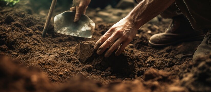 Person using shovel to dig hole in ground