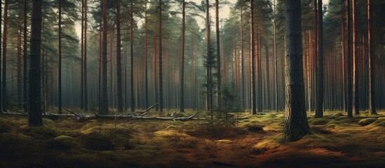 A fallen tree amidst a dense woods - obrazy, fototapety, plakaty