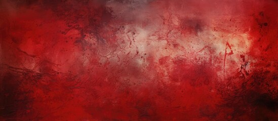A red and black painting on a white backdrop