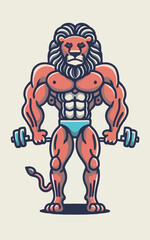 Fototapeta premium red white black modern style minimalist lines of a strong muscle pose strong body builder anatomy man at gym with bundle Doing exercises in all body positions using different gym equipment