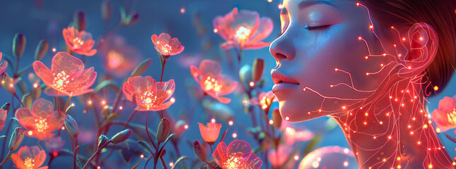 Ethereal Beauty Amid Bioluminescent Blooms,generative ai