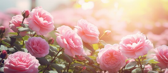 Pink roses in a sunny garden