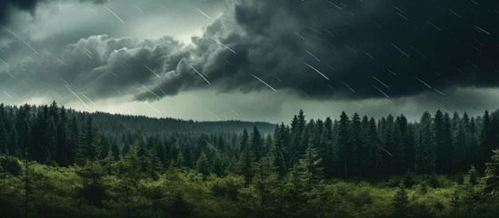 Fotobehang A stormy sky over an Eastern European forest © vxnaghiyev