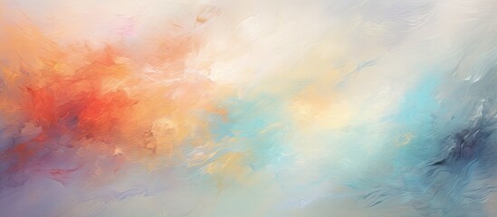 Abstract painting of a colorful sky with clouds and a sun