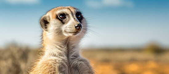 A meerkat observing the surroundings in a vast grassy field - obrazy, fototapety, plakaty