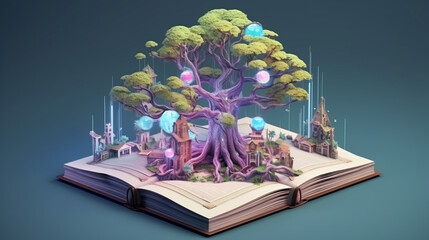 Book-leaved tree 3D fantasy world
