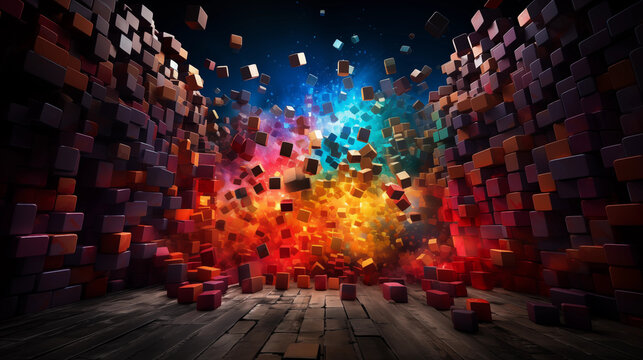 Fototapeta Vibrant 3D Cube Explosion in an Abstract Artwork