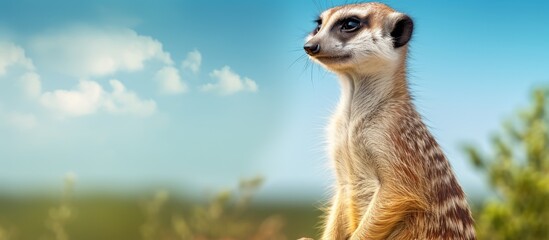 A meerkat perched on a rock gazes into the distance - obrazy, fototapety, plakaty