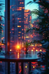 Virtual Professional, Smartphone, Connectivity, Co-living space, Urban greenery, Silhouette lighting, Chromatic Aberration