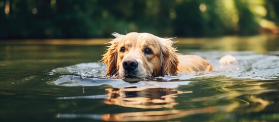 A dog swimming in water