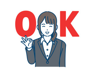 Okサインをする女性会社員のイラスト