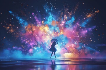 dancing person surrounded by colorful powder, - obrazy, fototapety, plakaty